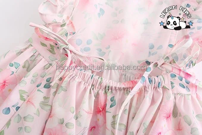 LEZONKIDS - Customizable Summer Floral Sleeveless Cold Shoulder Elegent Party Sundress for Girls